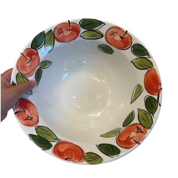 Vintage Italian Serving Bowl 13” Ceramic Peaches Leaves Cottagecore Decor - Picture 10 of 10